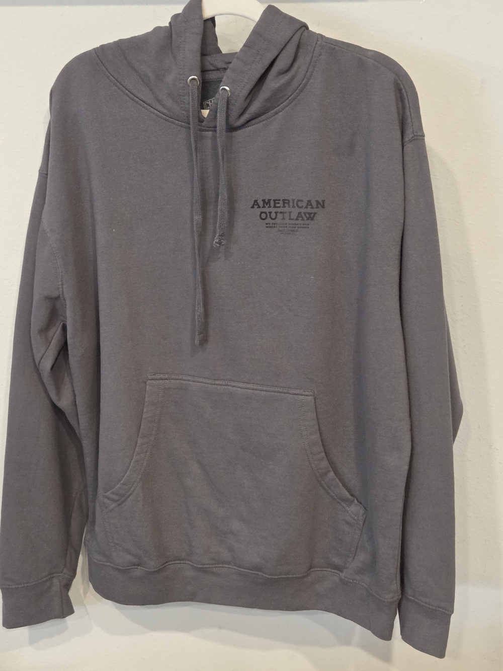 Chaads Gray Hooded Pullover With Chest 'American Outlaw' Print